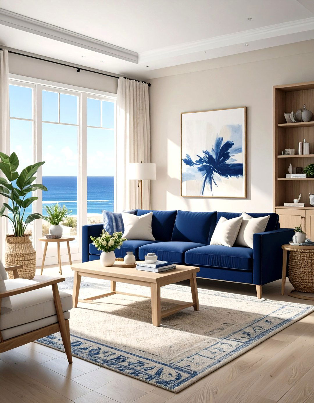 Oatmeal and Navy Living Room - 30 neutral living room color ideas