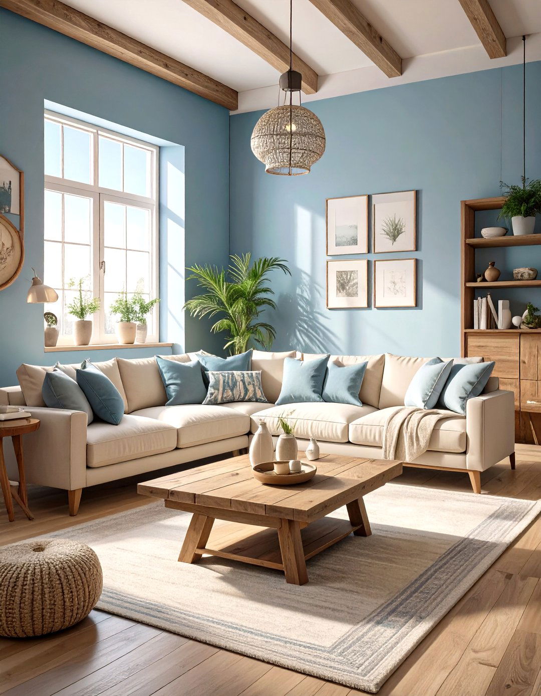 Ocean Inspired Blue and Sandy Beige Basement - 30 modern basement color ideas decorating