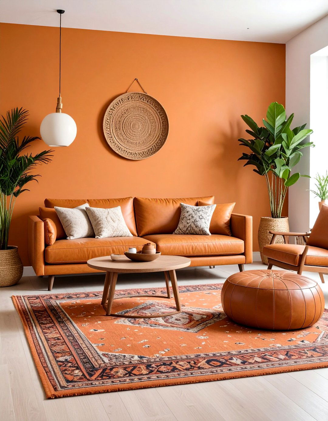 Ochre Accent Wall in a Global Inspired Living Room - 30 accent wall color ideas