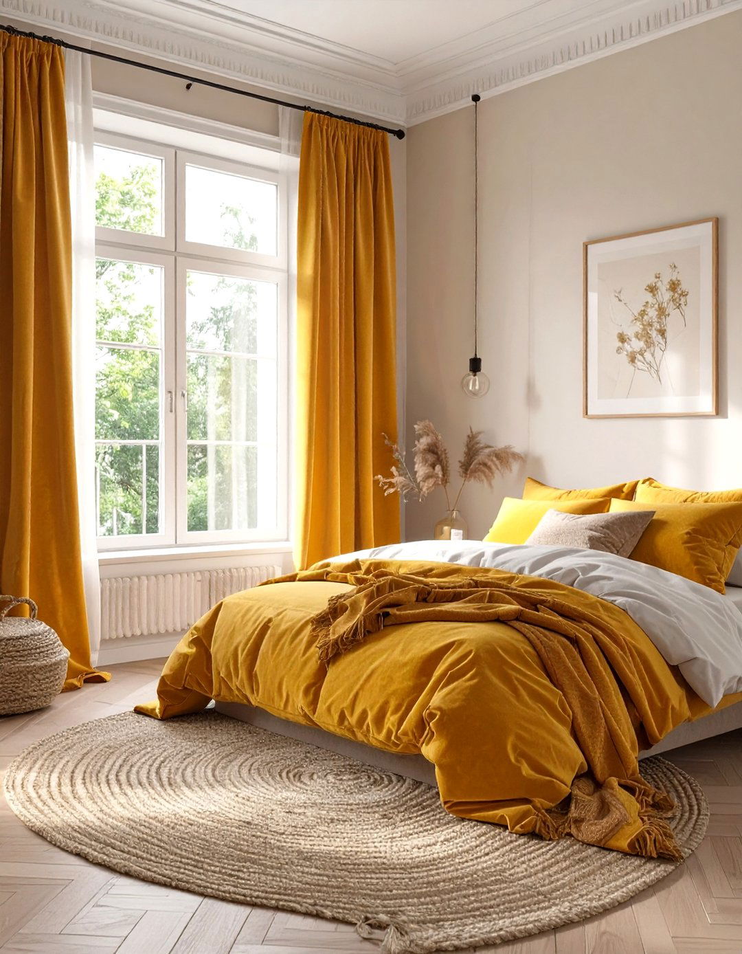 Ochre Yellow Curtains - 30 yellow bedroom ideas