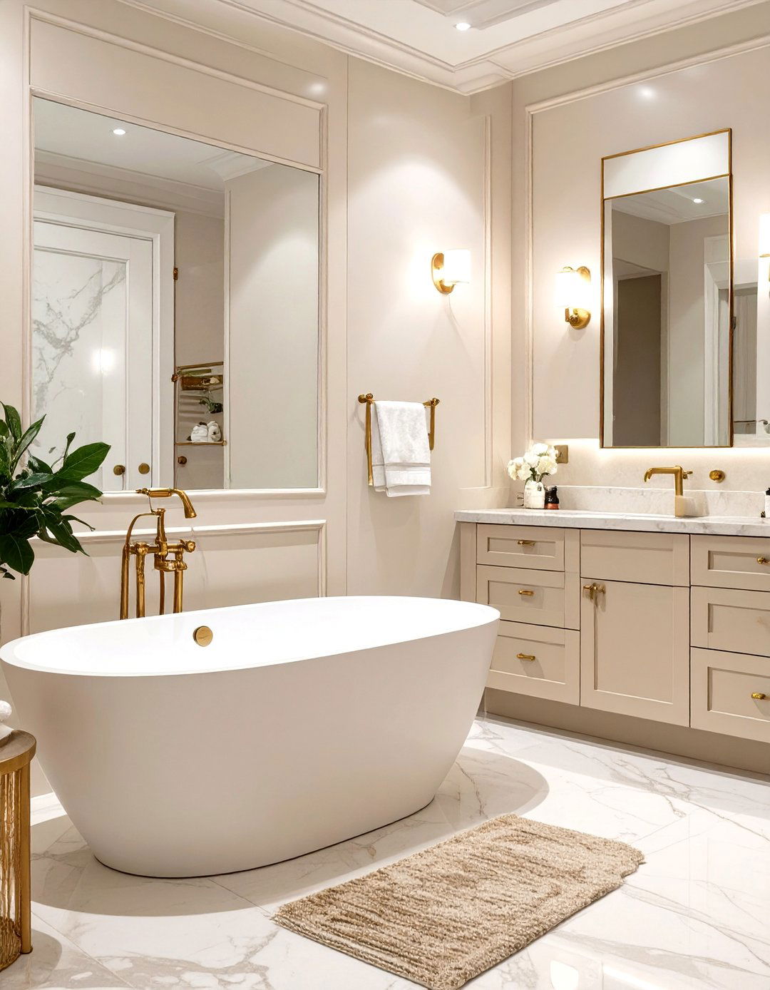 Off White and Brass Bathroom - 30 neutral bathroom ideas