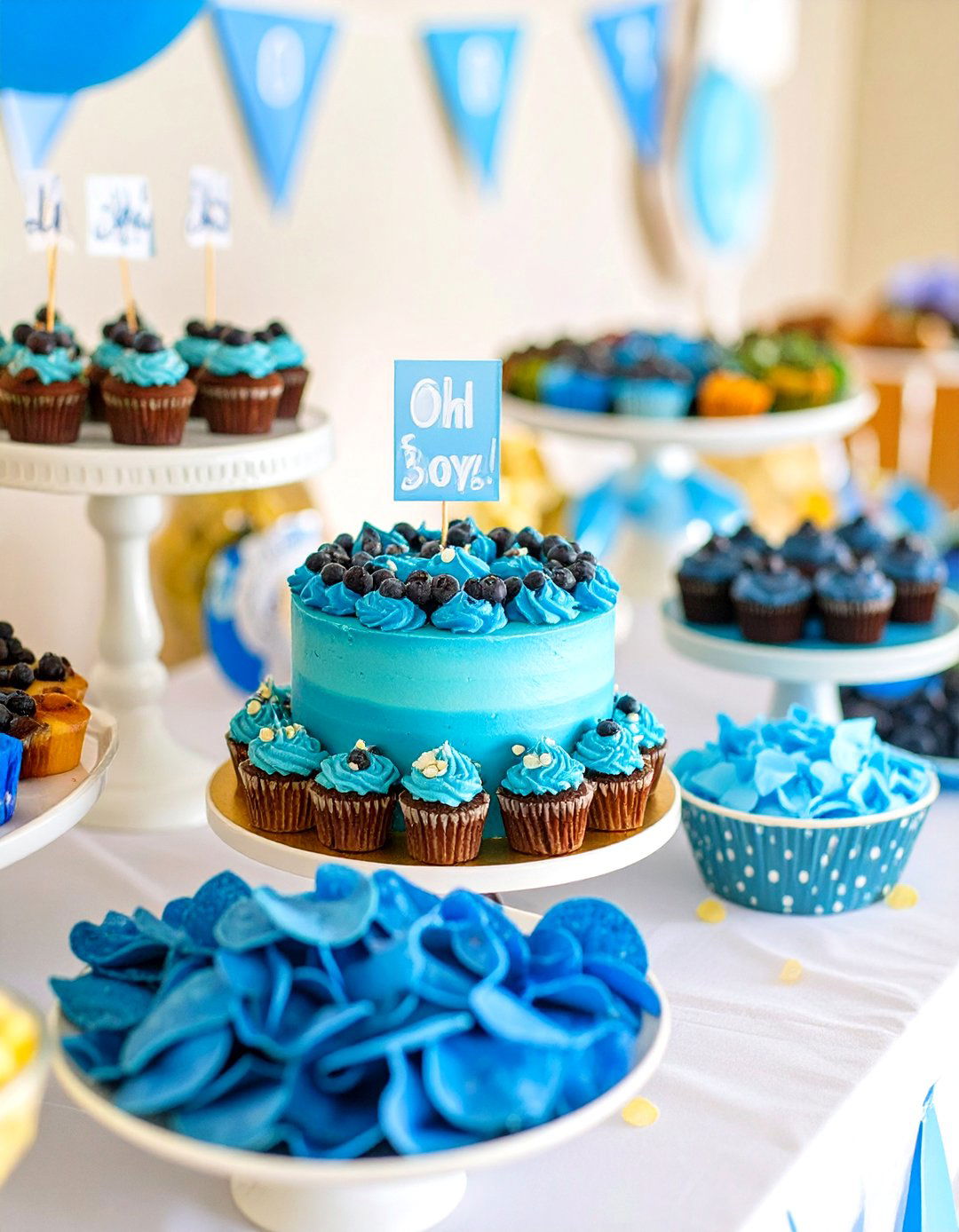 Oh Boy! Blue Themed Food Bar - 30 baby shower menu ideas