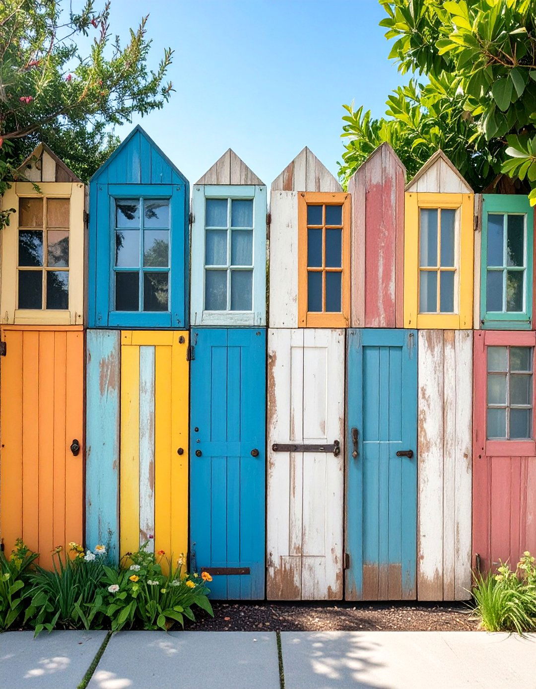 Old Door and Window Fence - 30 cheap front yard fence ideas