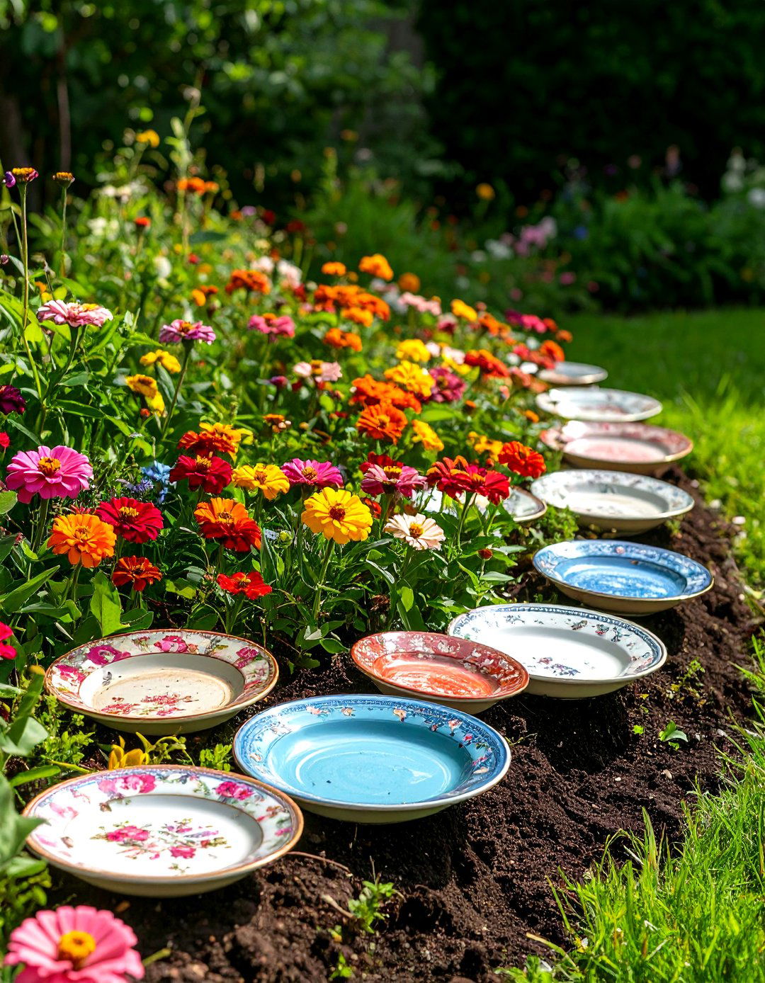 Old Plate and Saucer Border - 30 inexpensive garden edging ideas