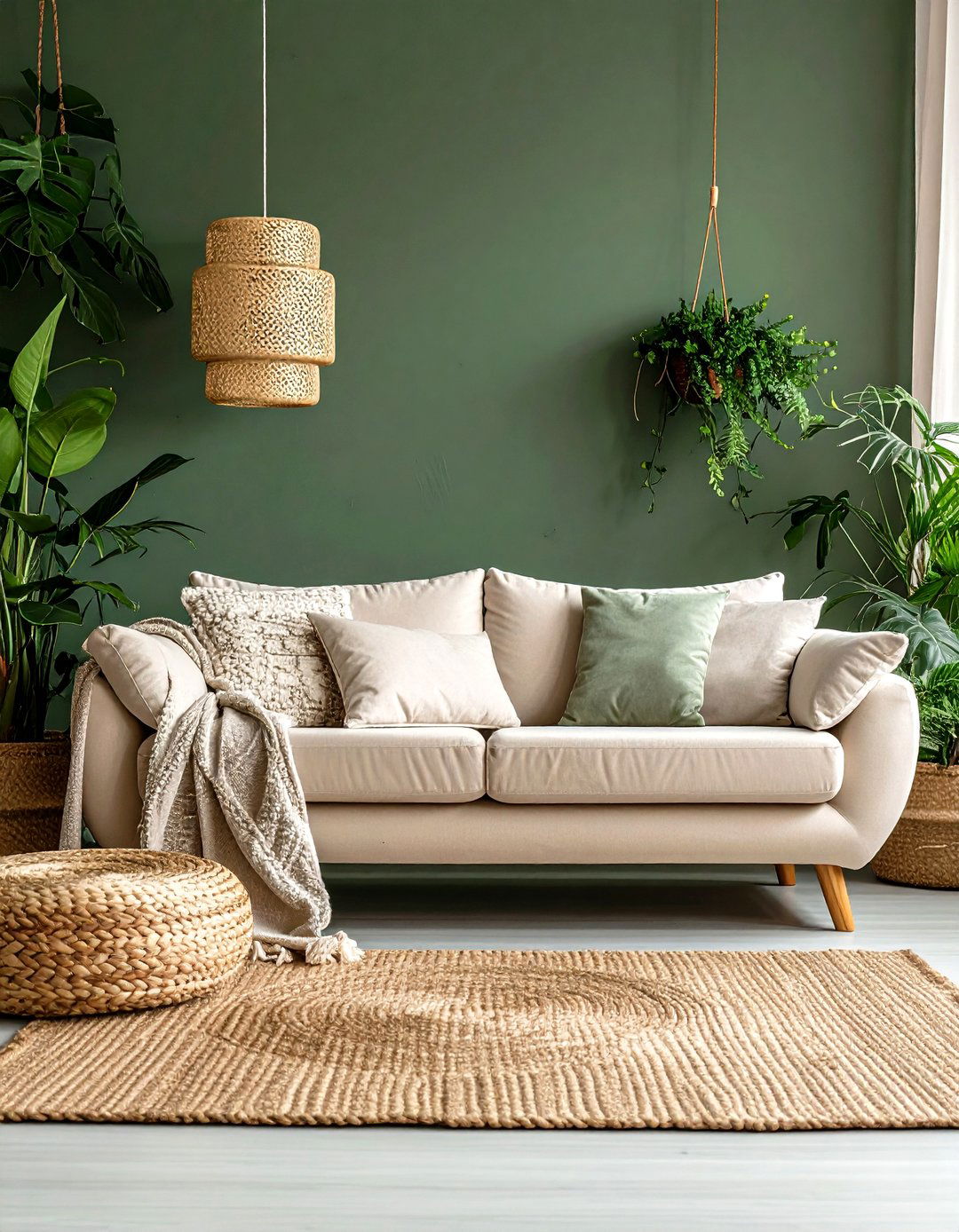 Olive Green Accent Wall For A Natural Living Room - 30 living room paint ideas with accent wall