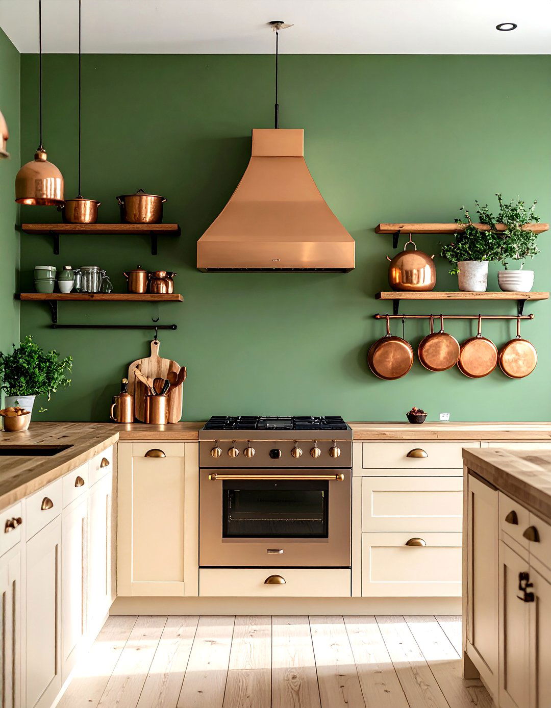 Olive Green Accent Wall in a Rustic Kitchen - 30 accent wall color ideas