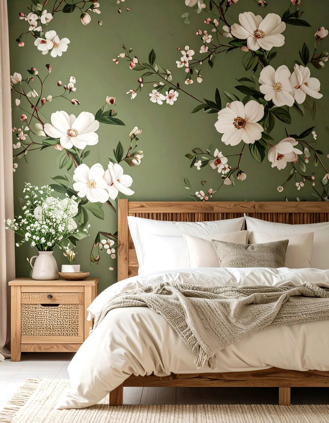 Olive Green Bedroom with Floral Patterns - 30 olive green bedroom ideas