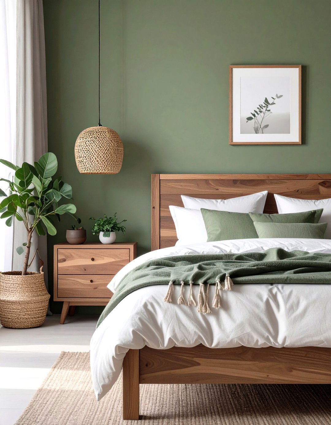 Olive Green Bedroom with Natural Wood - 30 olive green bedroom ideas
