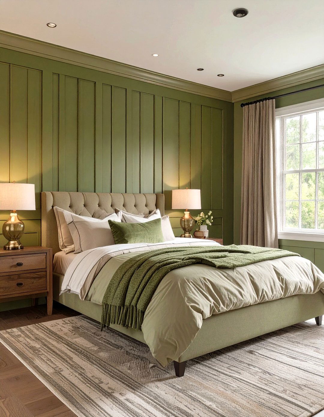 Olive Green Bedroom with Paneled Walls - 30 olive green bedroom ideas