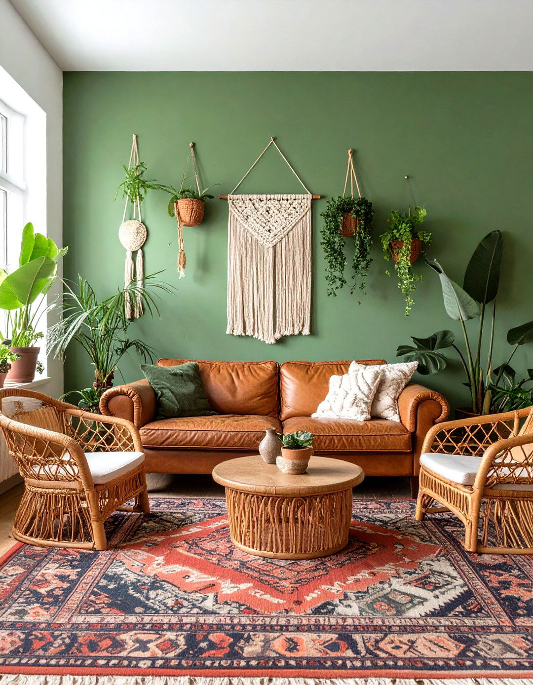 Olive Green Bohemian Living Room - 30 green living room ideas