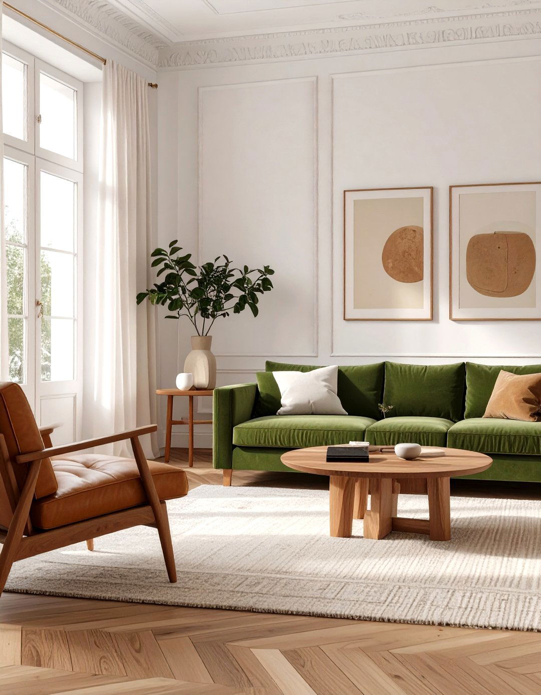 Olive Green Couch With Warm Woods - 30 green couch living room ideas