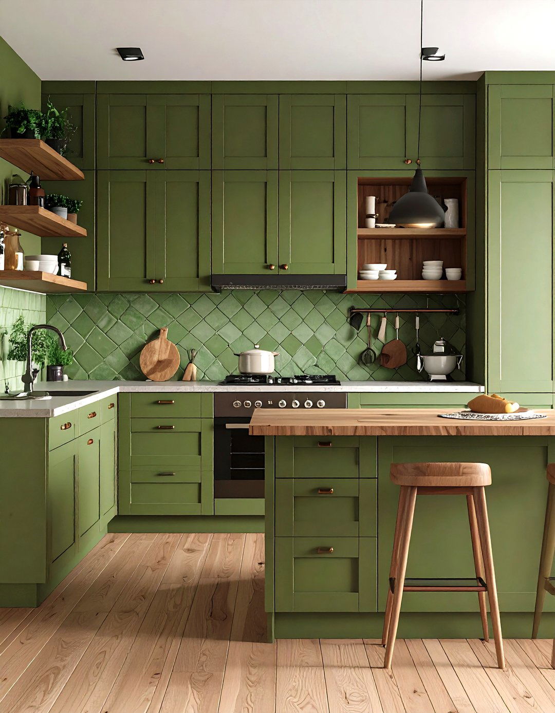 Olive Green Mid Century Modern Kitchen - 30 kitchen paint ideas