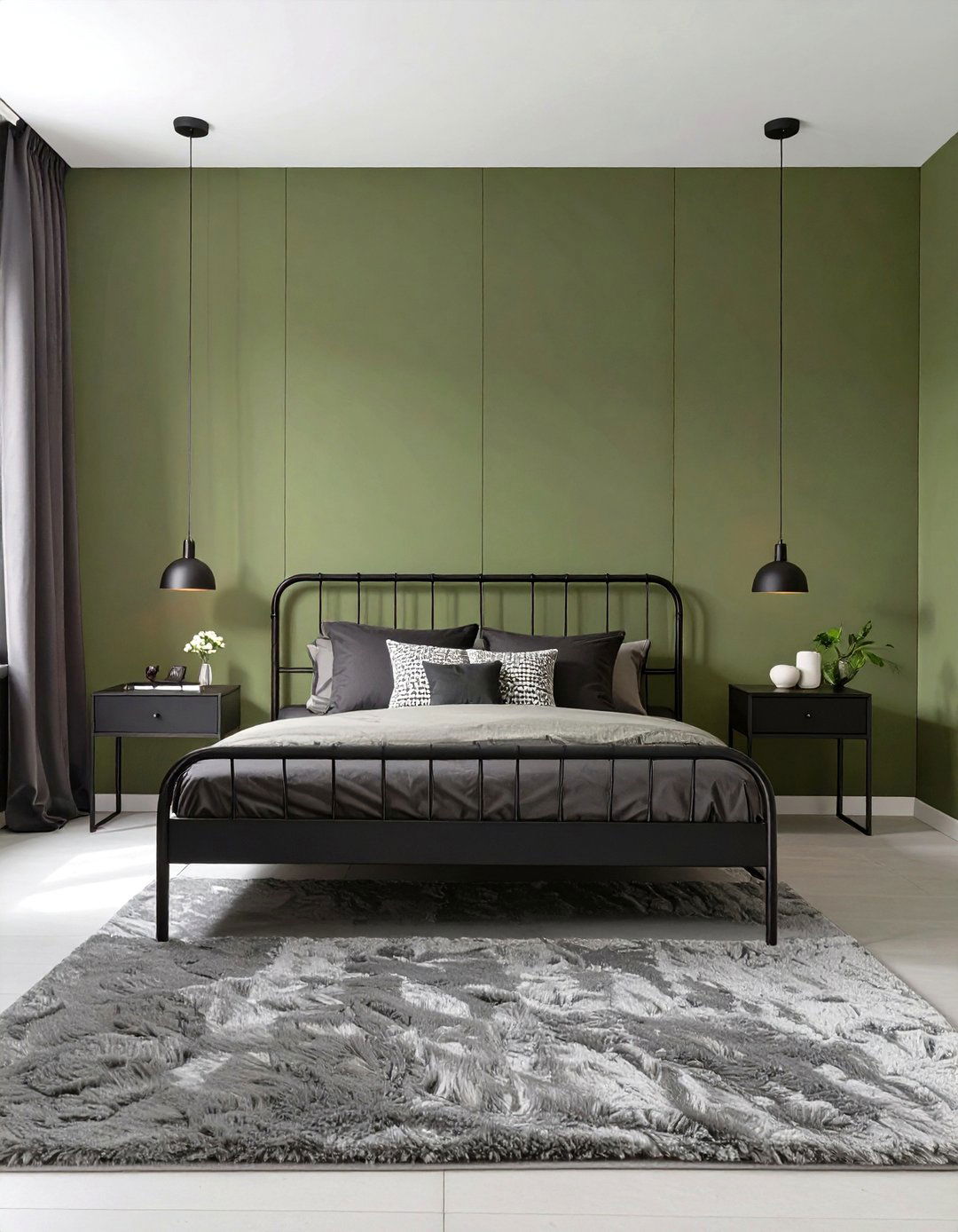 Olive Green and Black Bedroom Contrast - 30 olive green bedroom ideas