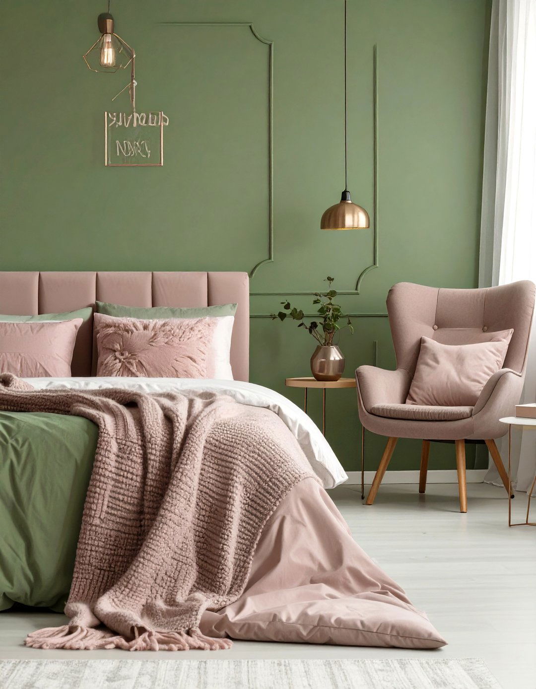 Olive Green and Blush Pink Bedroom - 30 olive green bedroom ideas
