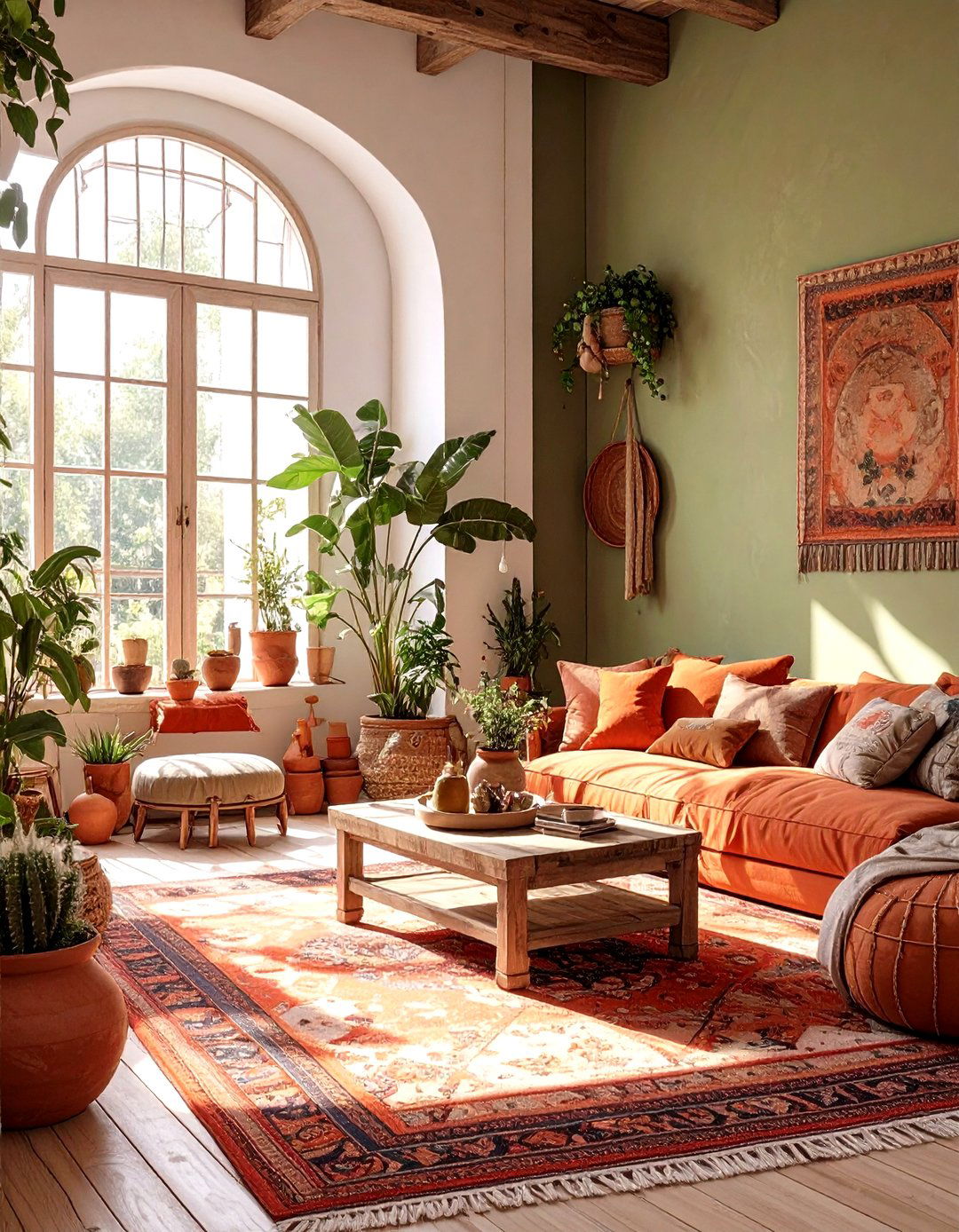 Olive Green and Terracotta Living Room - 30 green living room ideas