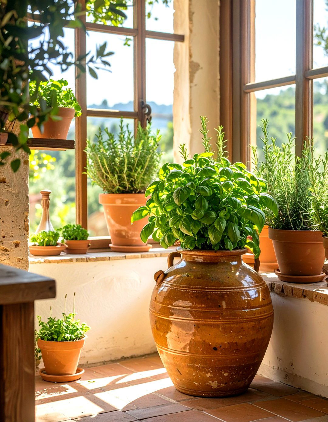 Olive Jars and Greenery in a Tuscan Kitchen - 30 tuscan kitchen design ideas