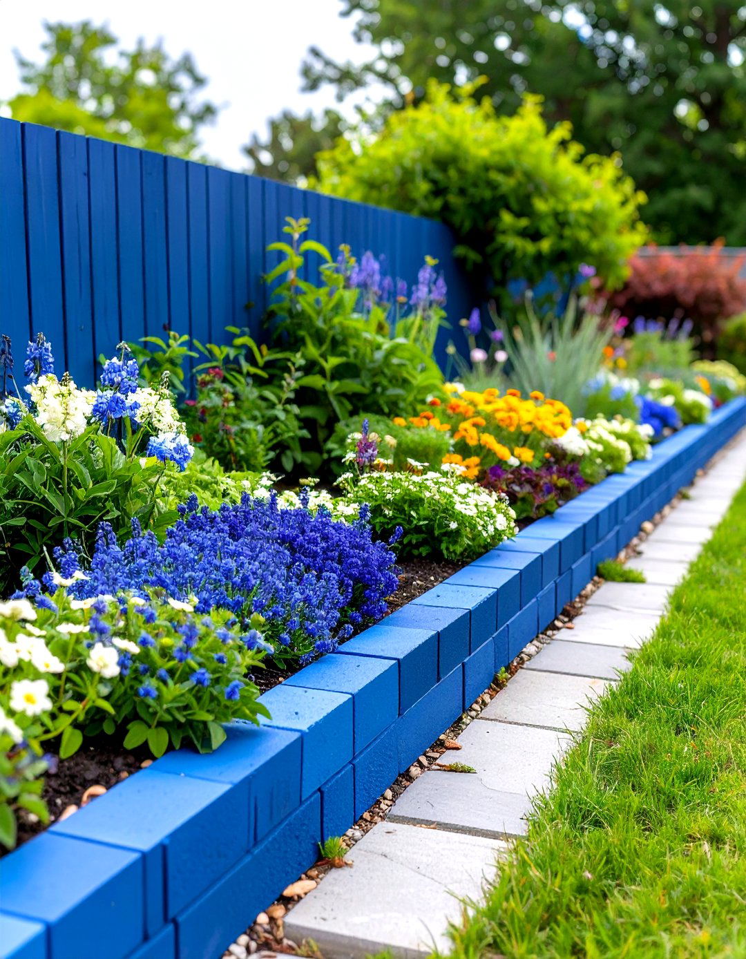 Ombre Effect Painted Cinder Block Border - 30 painted cinder block garden ideas