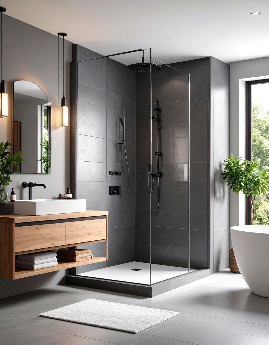 Ombre Gray Tile Bathroom Wall - 30 gray and white bathroom ideas