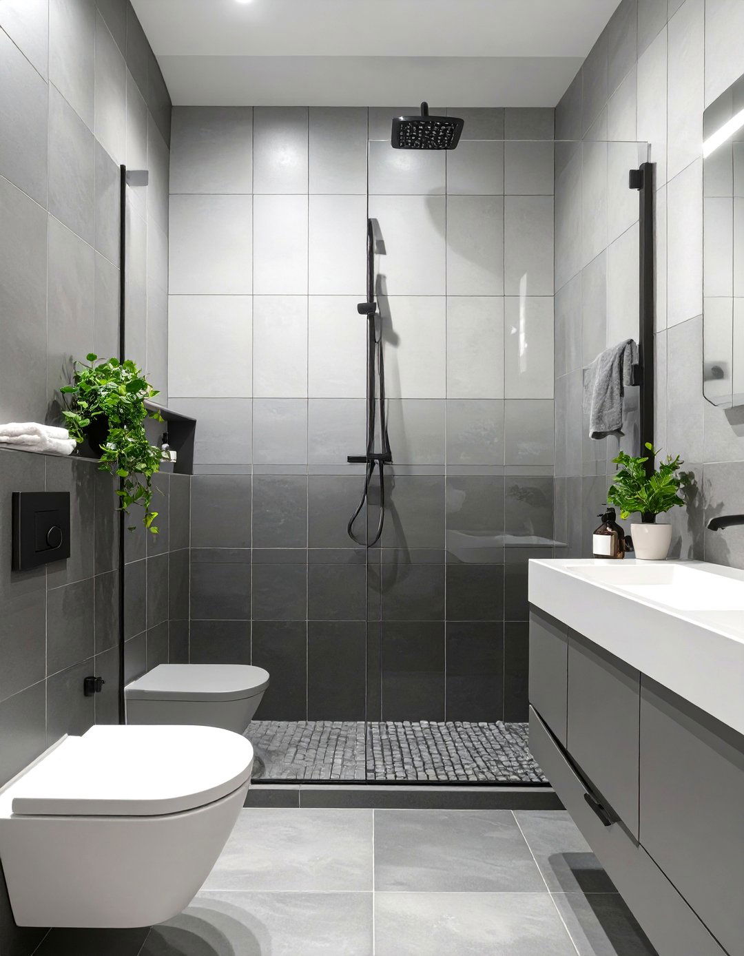 Ombre Grey Tile Bathroom - 30 grey modern small bathroom designs