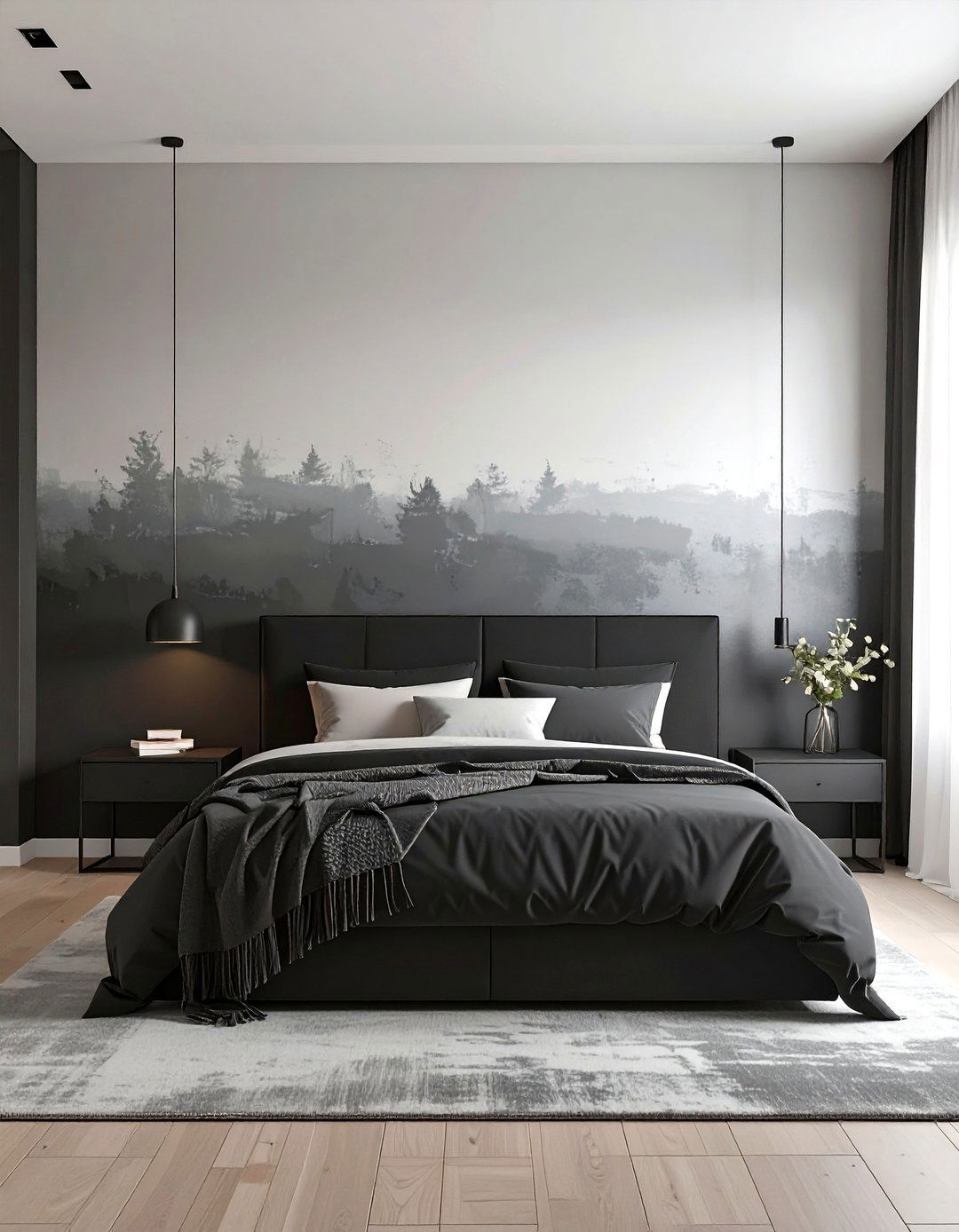 Ombre Wall Bedroom Effect - 30 black and grey bedroom ideas