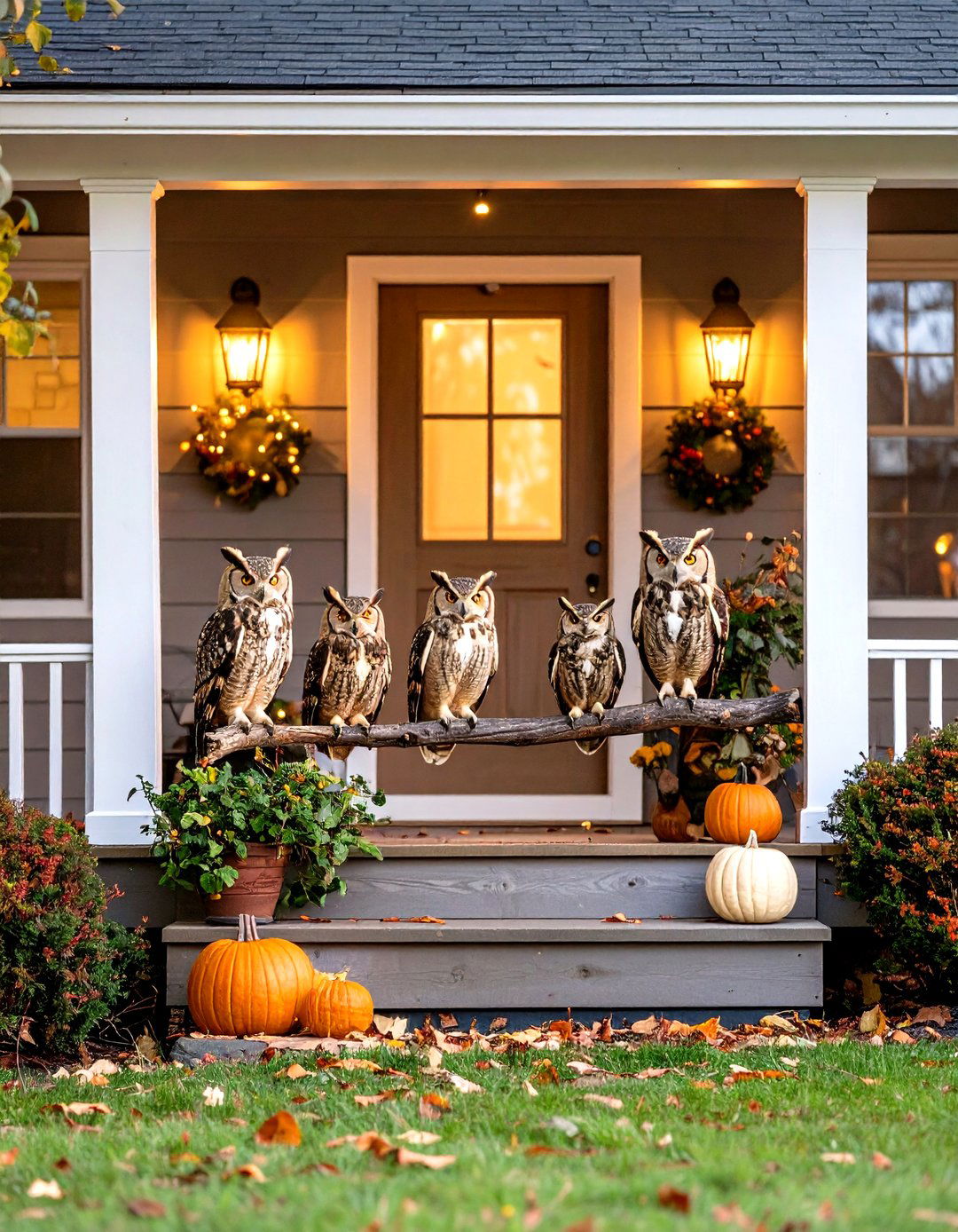 Ominous Owl Lookout Porch - 30 halloween front porch ideas