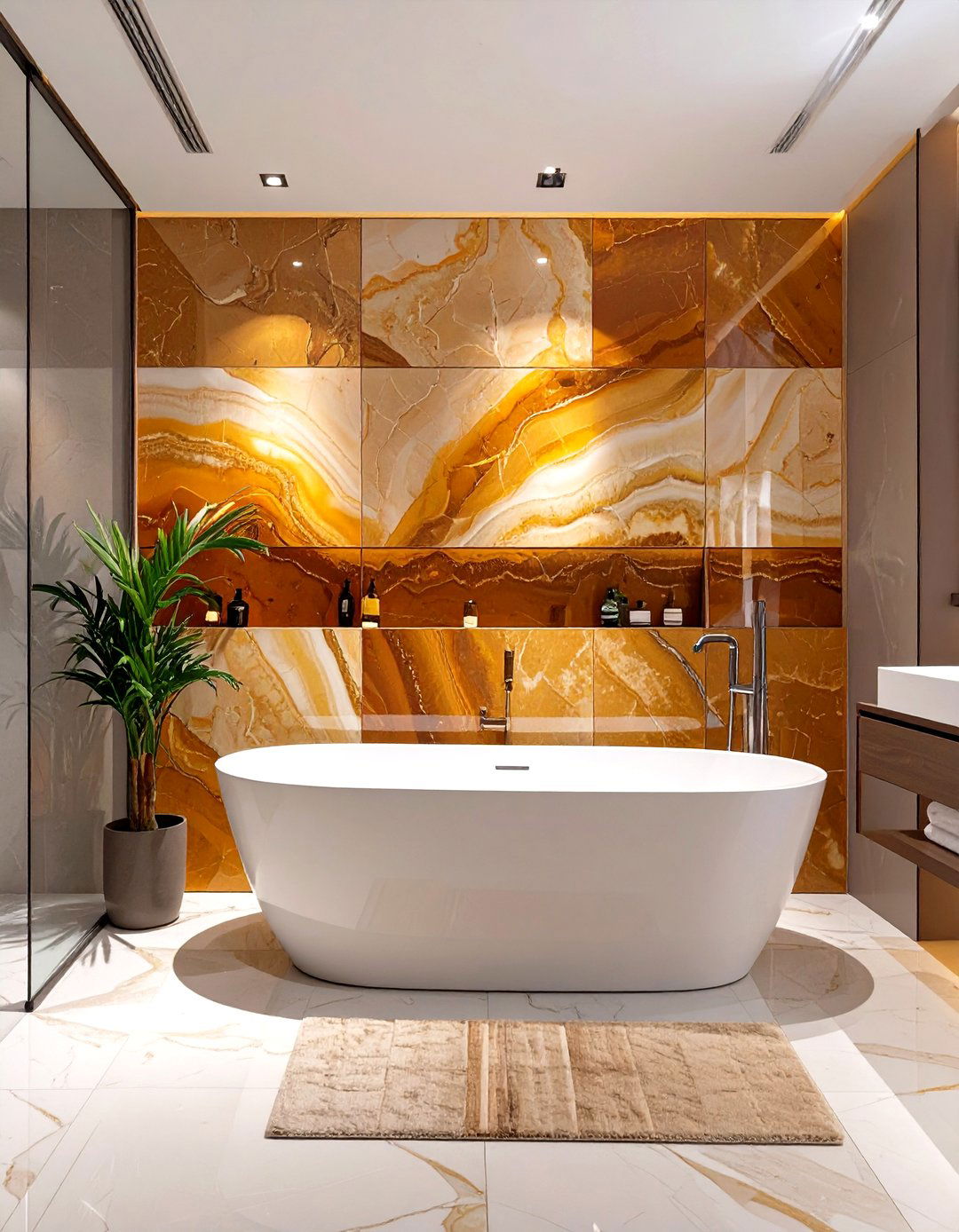 Onyx Look Large Format Tiles - 30 washroom and bathroom tiles design ideas