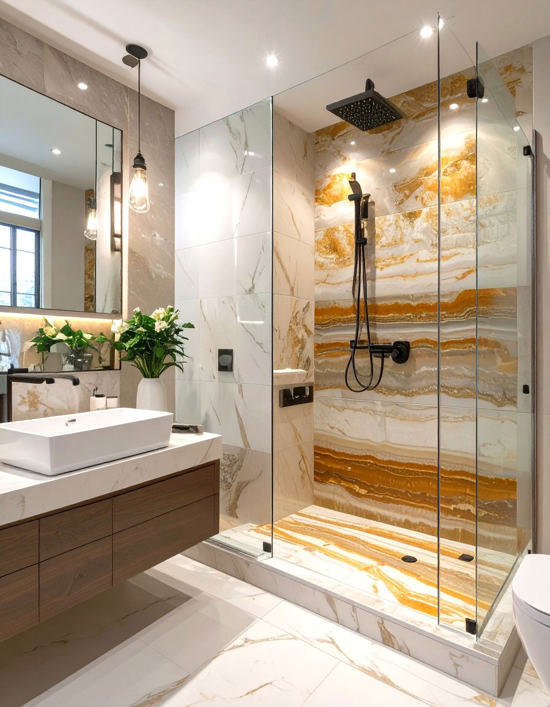 Onyx Look Polished Shower Tiles - 30 shower tile ideas 2025