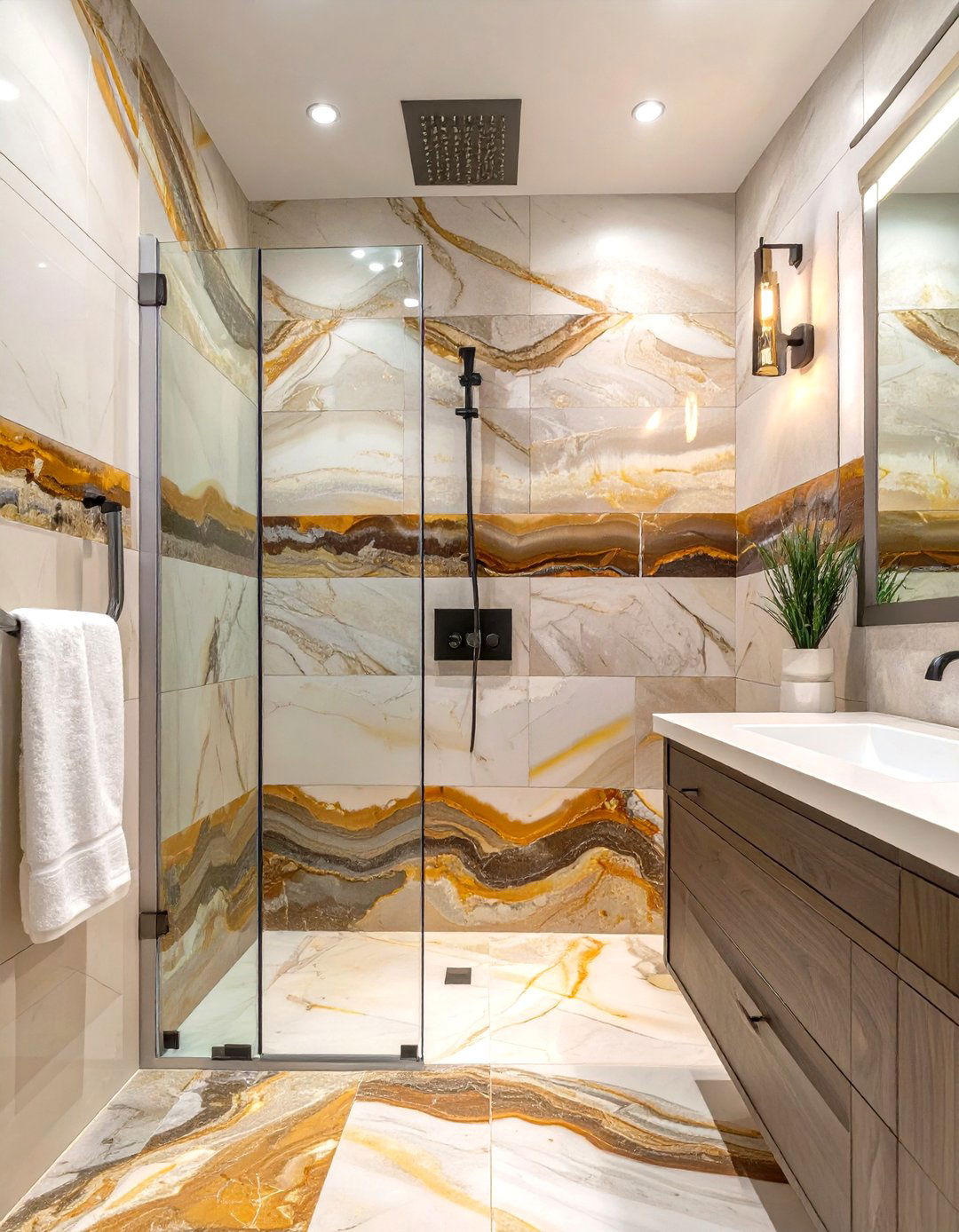 Onyx Look Porcelain Shower Tiles - 30 shower bathroom tile ideas