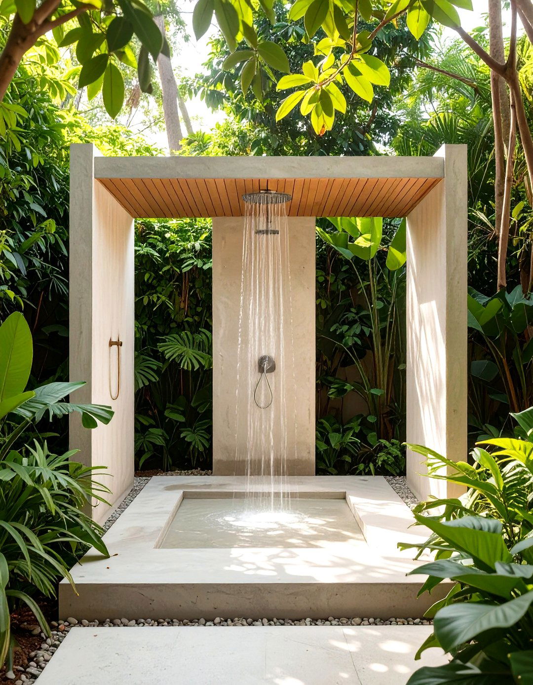 Open Air Concrete Slab Shower - 30 rustic outdoor shower ideas