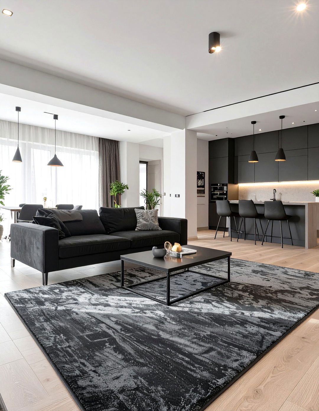 Open Concept Black and Grey Living Room - 30 black and grey living room ideas