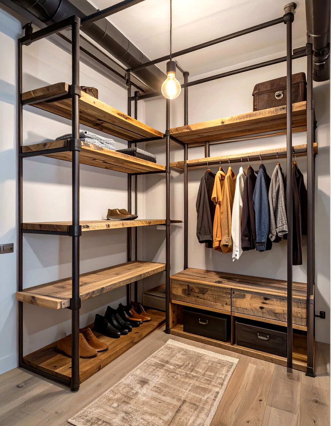Open Concept Industrial Corner Wardrobe - 30 corner closet ideas