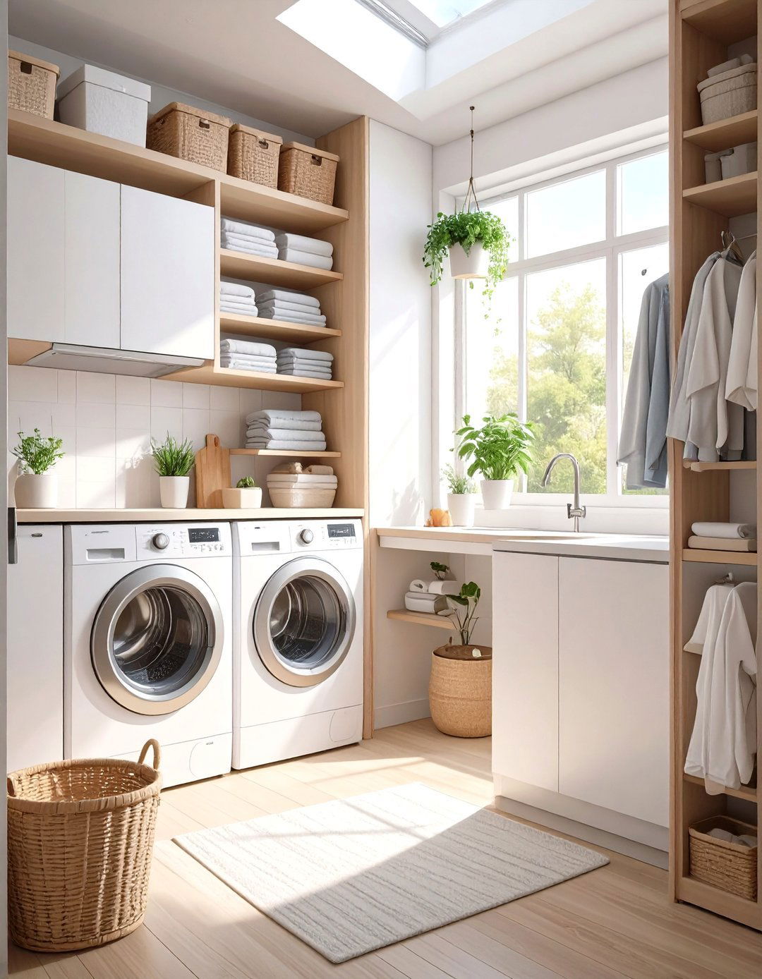 Open Concept Laundry Wall - 30 modern stacked laundry room ideas