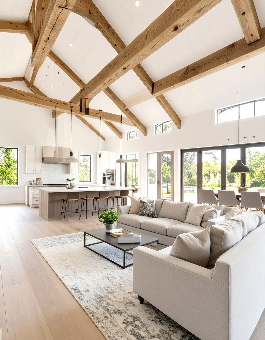 Open Concept Living with Reclaimed Wood Beams - 30 modern farm house design ideas