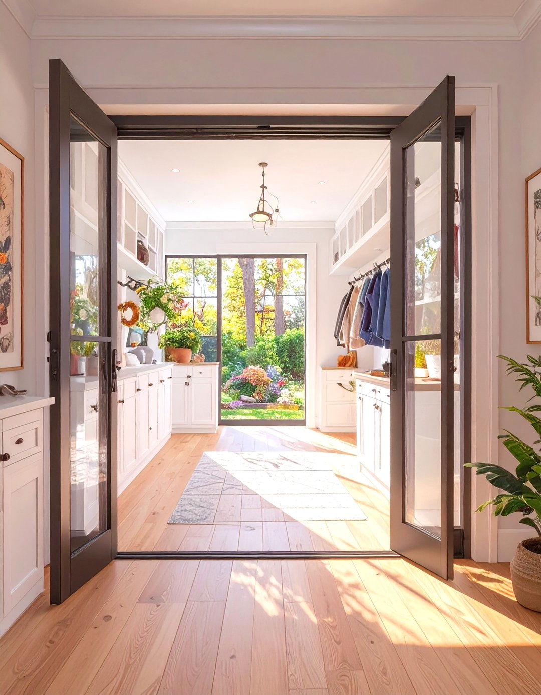 Open Concept Mudroom with Glass Doors - 30 modern mudroom ideas
