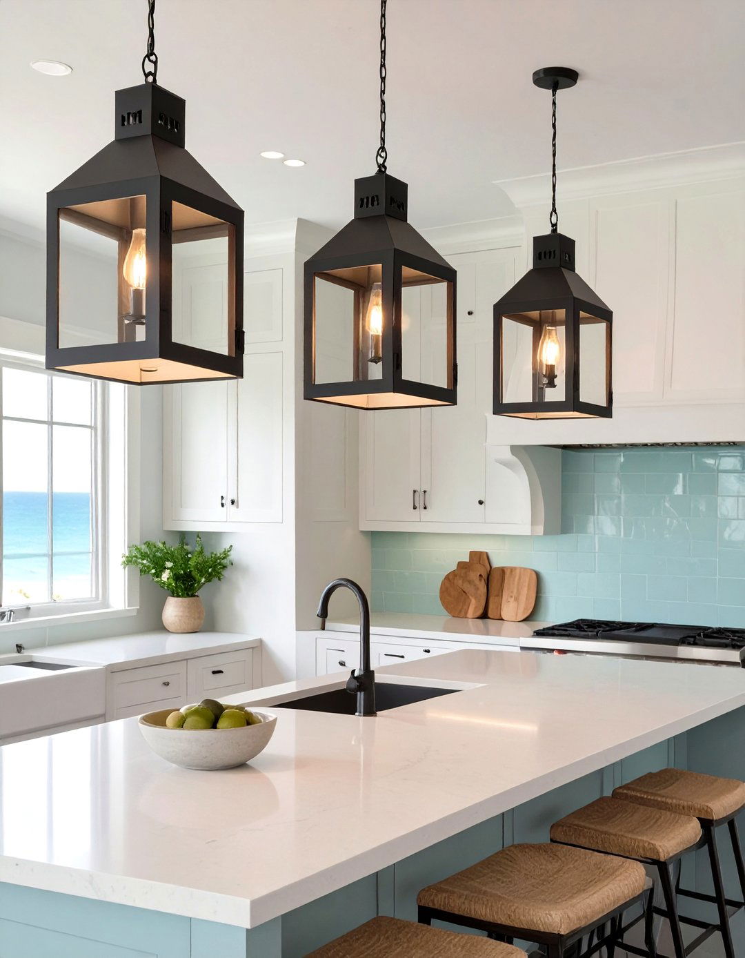 Open Frame Lantern Pendants - 30 seaside coastal kitchen design ideas