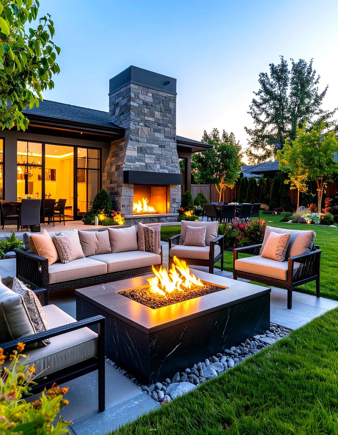 Open Hearth Three Sided Patio Fireplace - 30 patio fireplace ideas