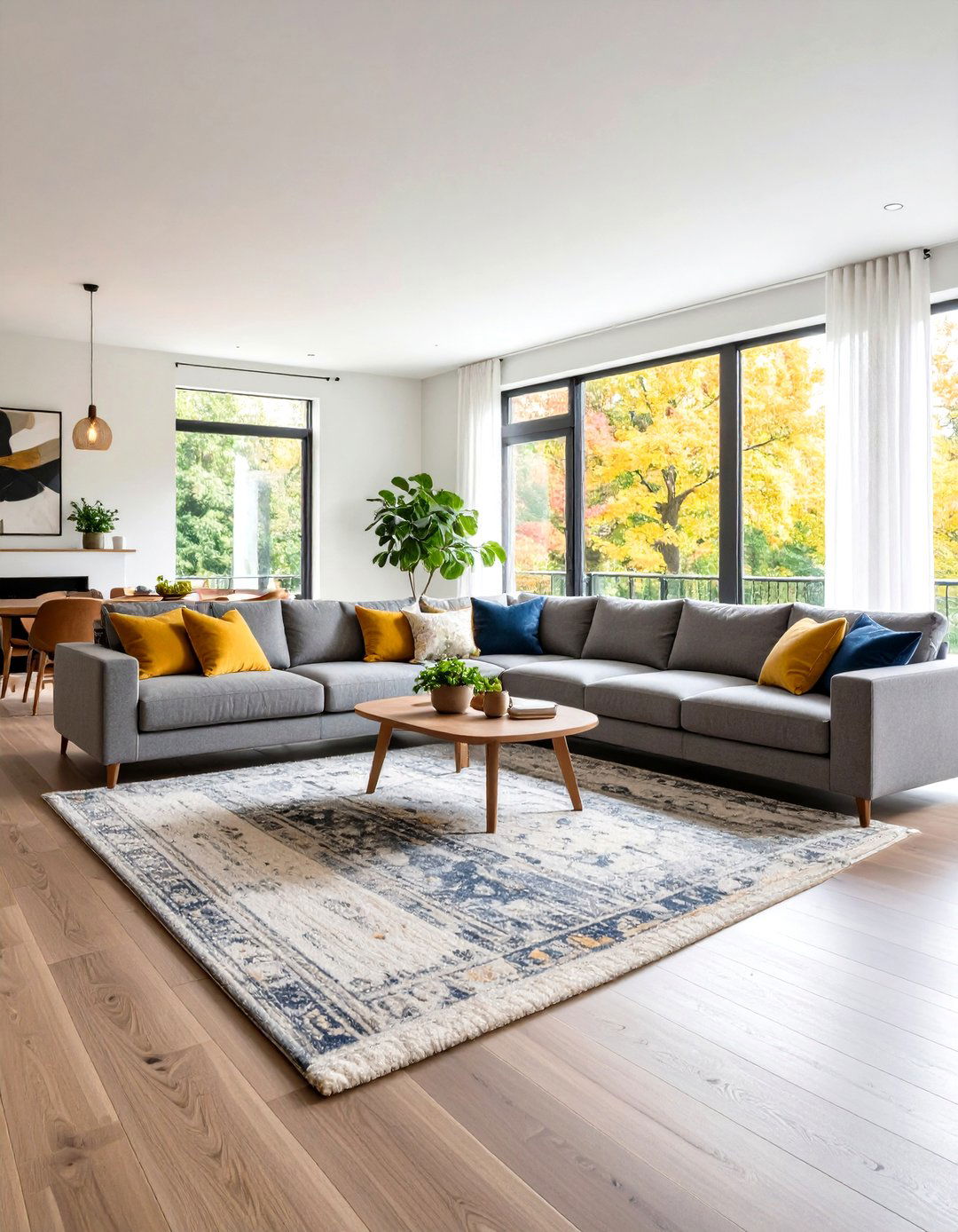 Open Plan Living with a Grey Sectional - 30 grey couch living room ideas