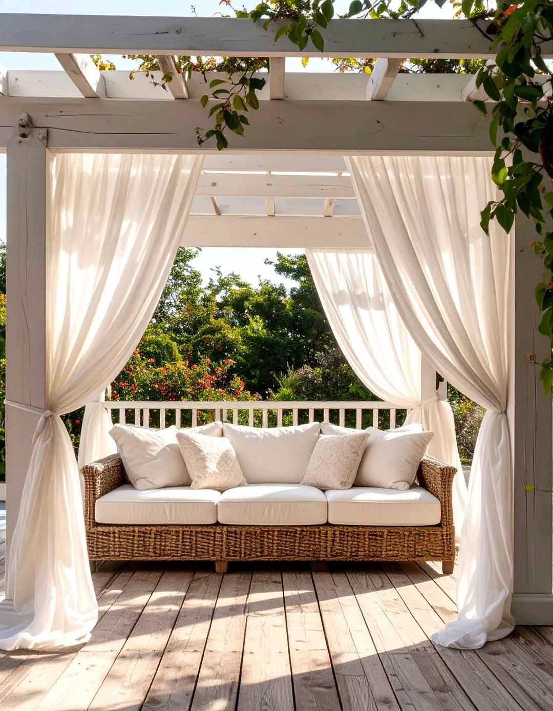 Open Rafter Pergola with Curtains - 30 deck covering ideas