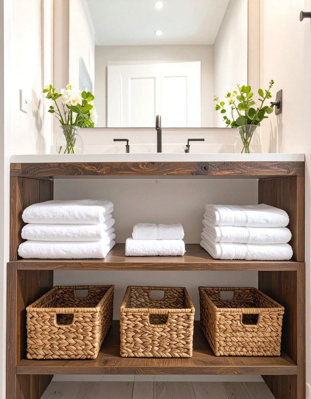 Open Shelf Vanity for an Airy Feel - 30 small half bathroom ideas