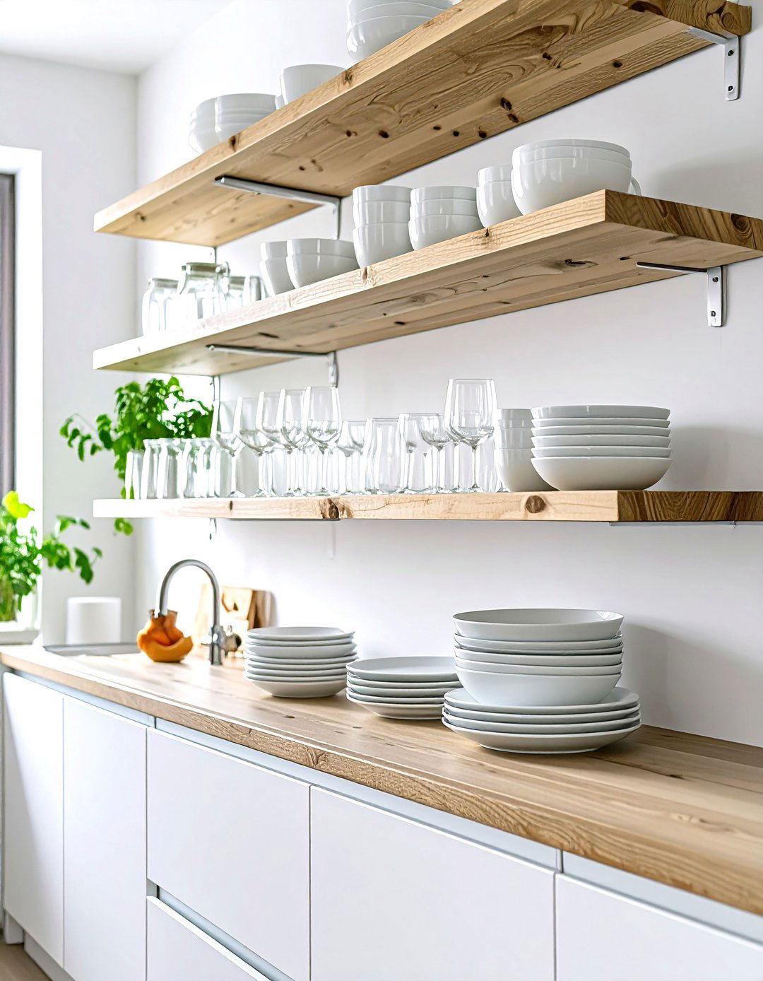 Open Shelving Instead of Upper Cabinets - 30 small simple kitchen design ideas