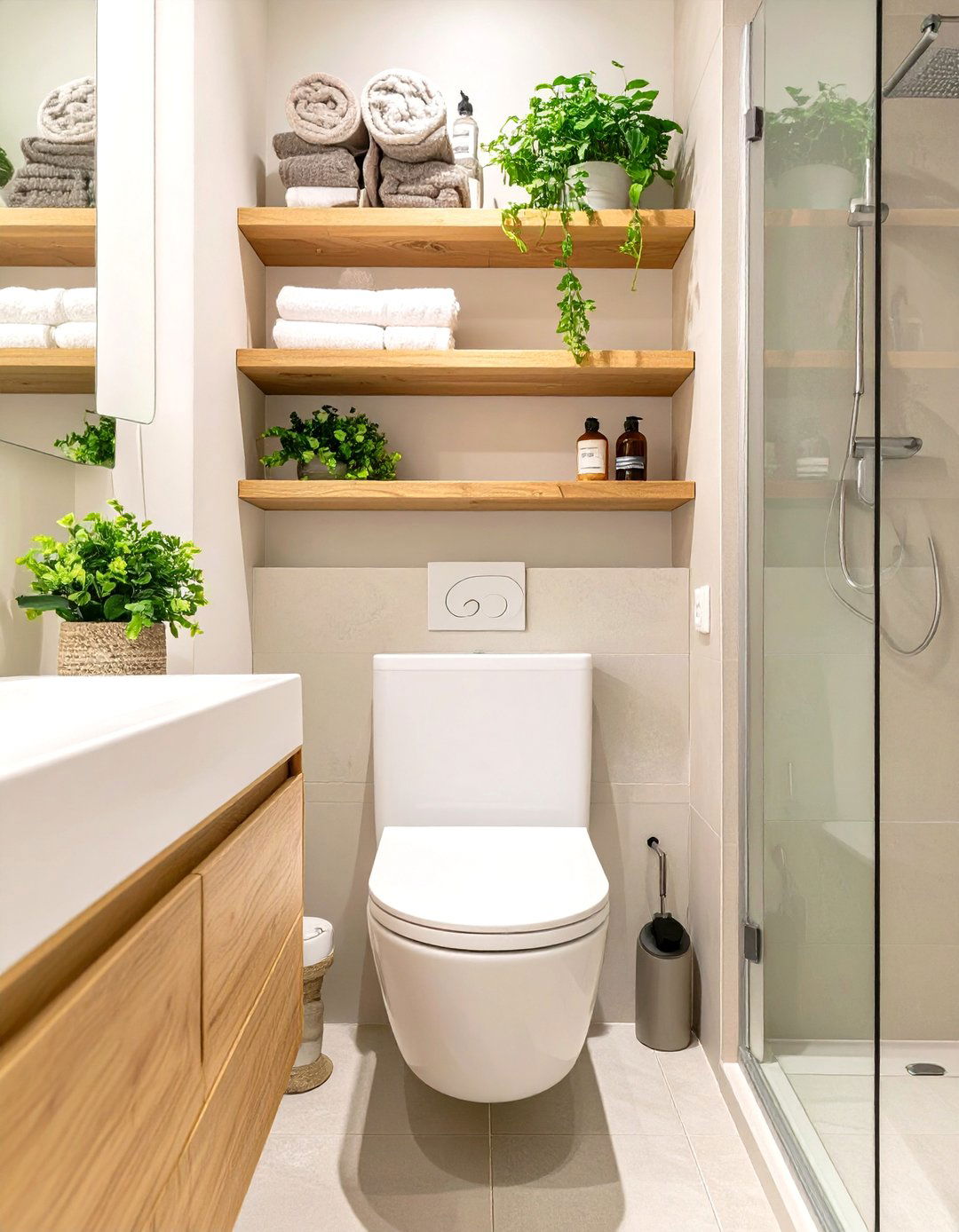 Open Shelving for Accessible Storage - 30 small bathroom remodel ideas with shower
