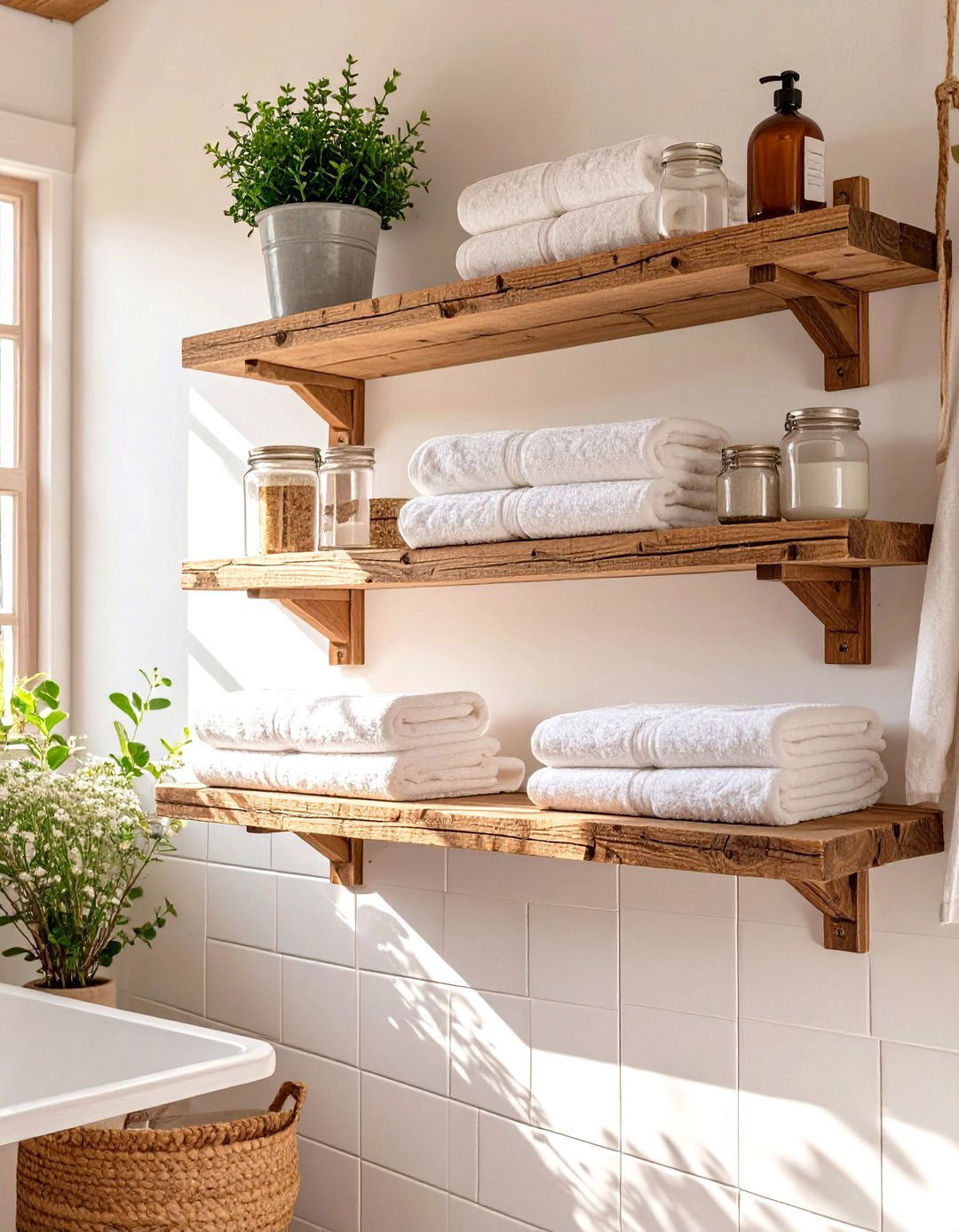Open Shelving in a Small Farmhouse Bathroom - 30 small farmhouse bathroom ideas