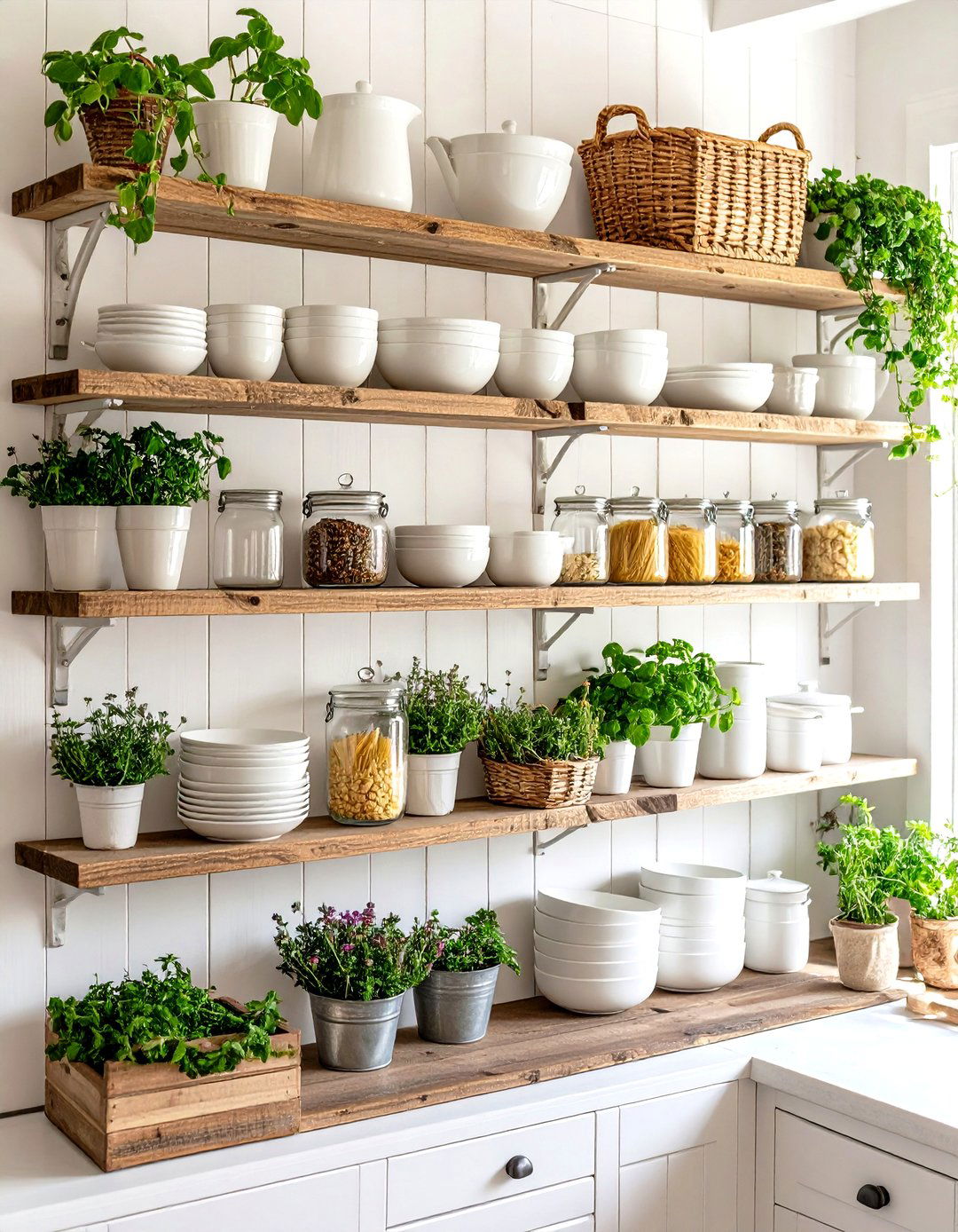 Open Shelving in the Kitchen - 30 rustic farmhouse interior design ideas