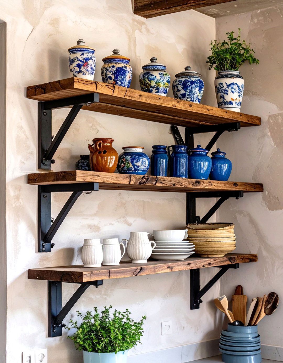 Open Shelving with Ceramic Jars in a Tuscan Kitchen - 30 tuscan kitchen design ideas