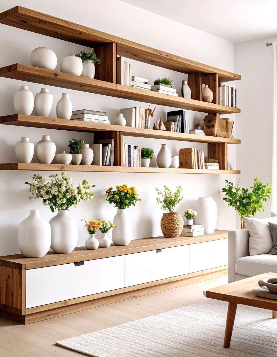 Open Shelving with Curated Decor - 30 pottery barn living room ideas