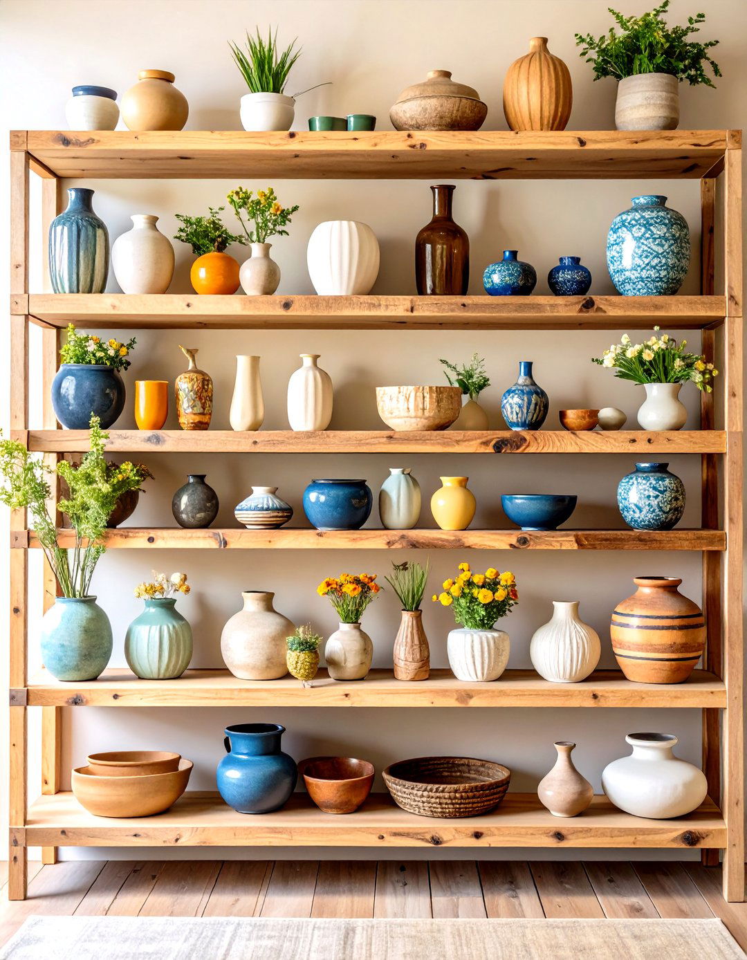 Open Shelving with Earthenware Decor - 30 rustic living room ideas