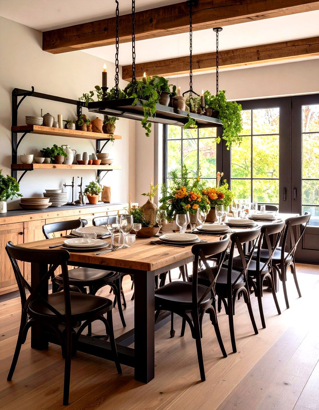 Open Shelving with Iron Brackets - 30 rustic dining room ideas