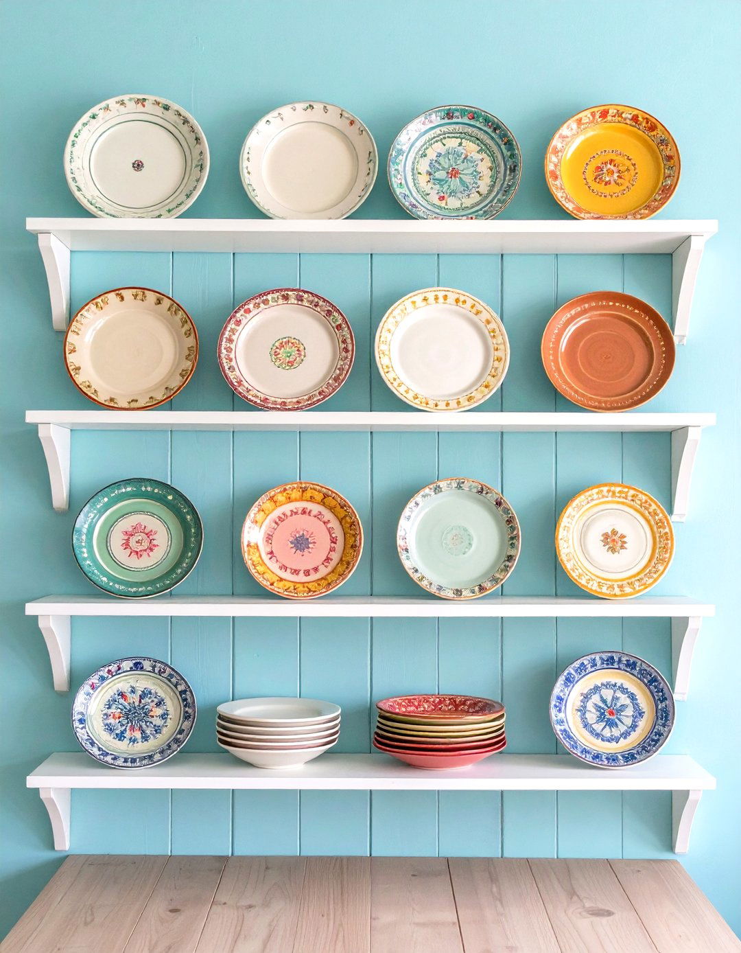 Open Shelving with Vintage Dishes - 30 retro kitchen ideas