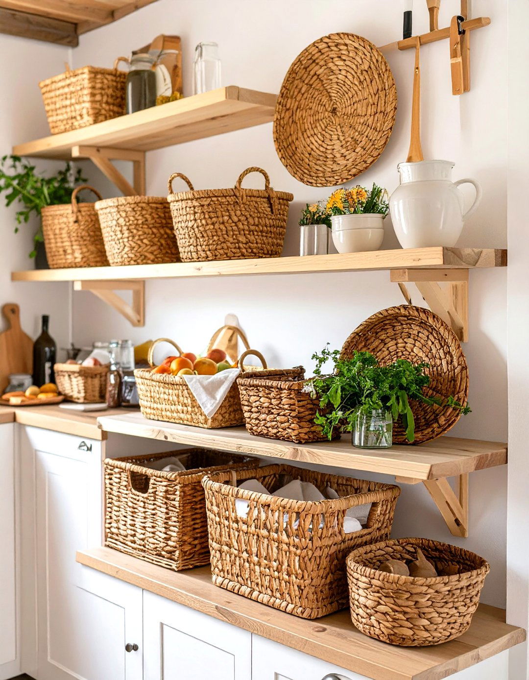 Open Weave Basket Storage - 30 small rustic kitchen ideas