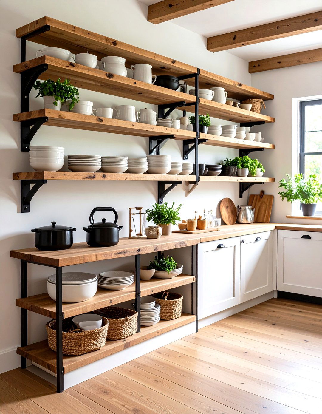Open Wooden Shelving - 30 rustic interior design ideas